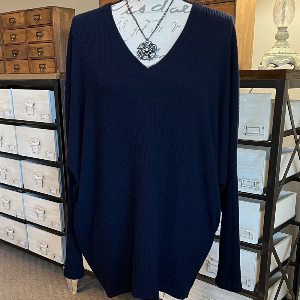 NEW White House Black Market Navy Blue Ribbed Dolman Tunic